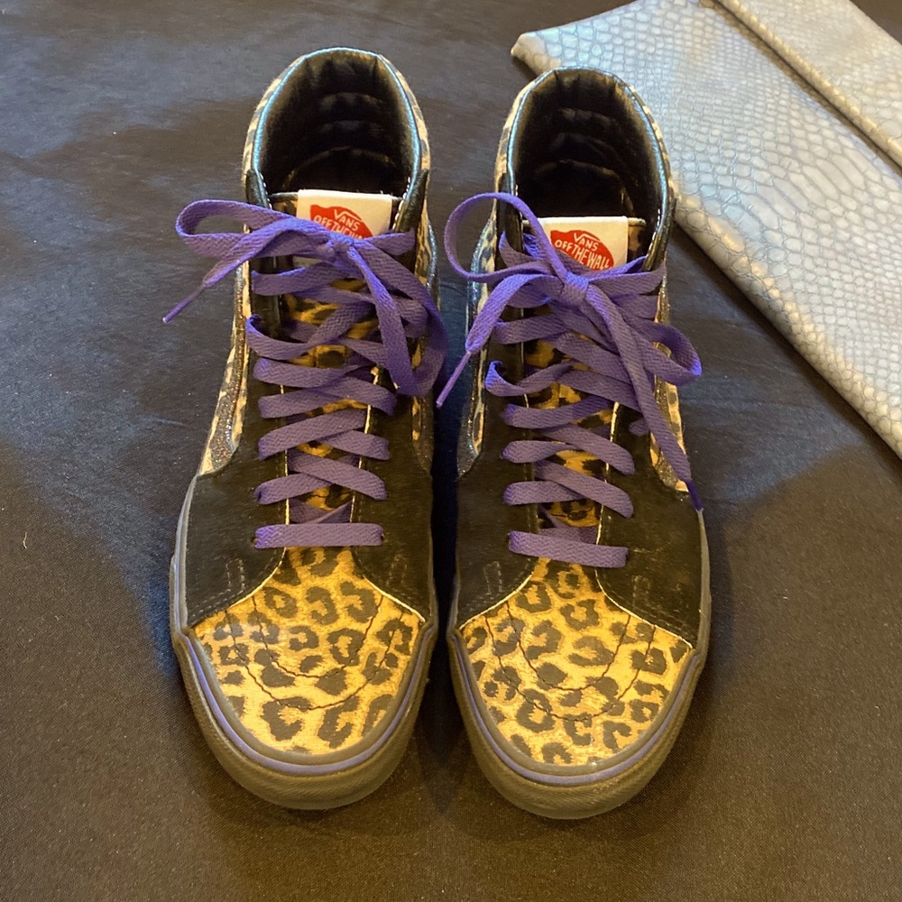 Custom Leopard Vans High Tops Size 8